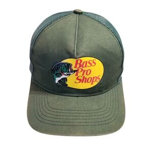 Bass Pro Shops‎ Mens Green Mesh Trucker Hat Fish Logo Adjustable Snapback